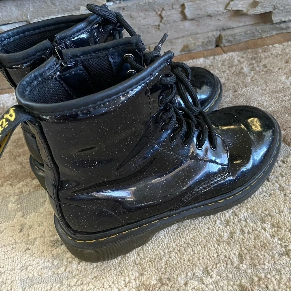 Dr. Martens 1460 Luana Glitter Boots Lace Up Combat Ankle Black Patent Leather:2